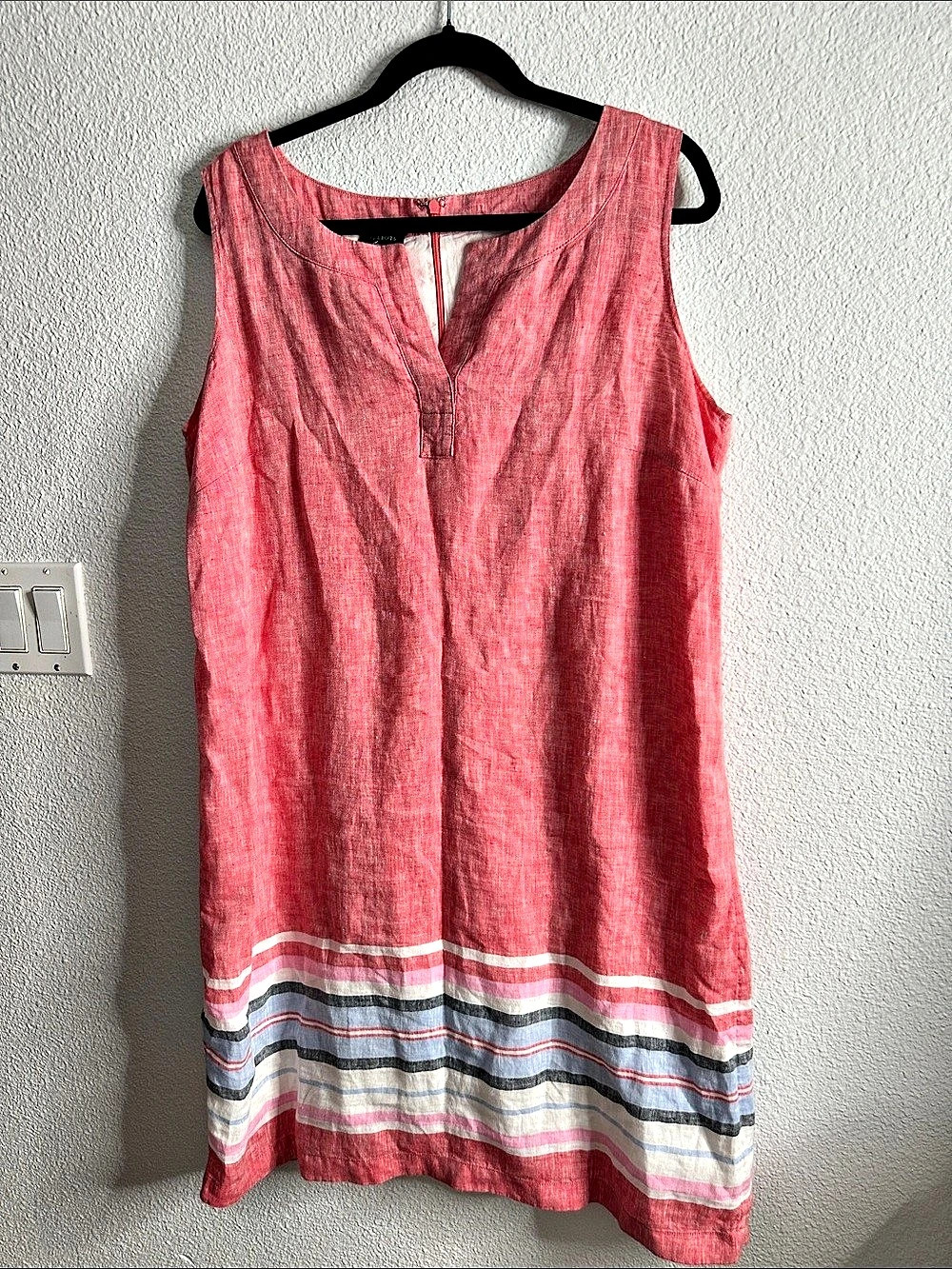 Talbots Striped Linen Mini Dress in Pink & White salmon white , Blue size M